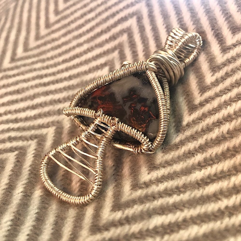 Handmade Wire Wrapped Tumbled Stone Mushroom Pendant
